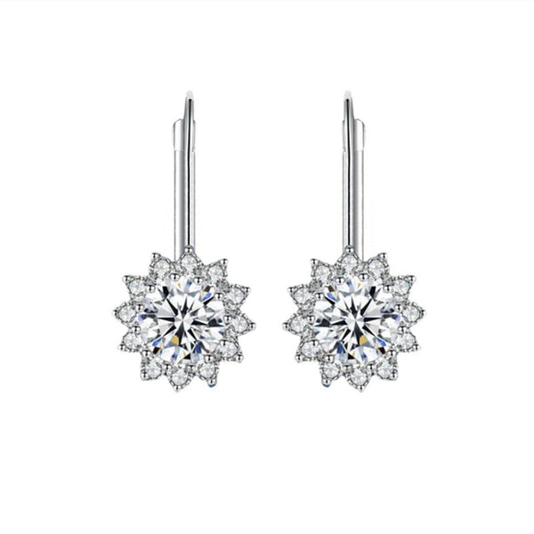 Moissanite Sunflower Drop Leverback Earrings