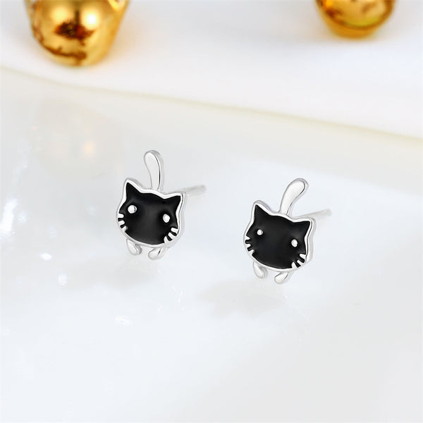 Black Enamel Cat Stud Earrings