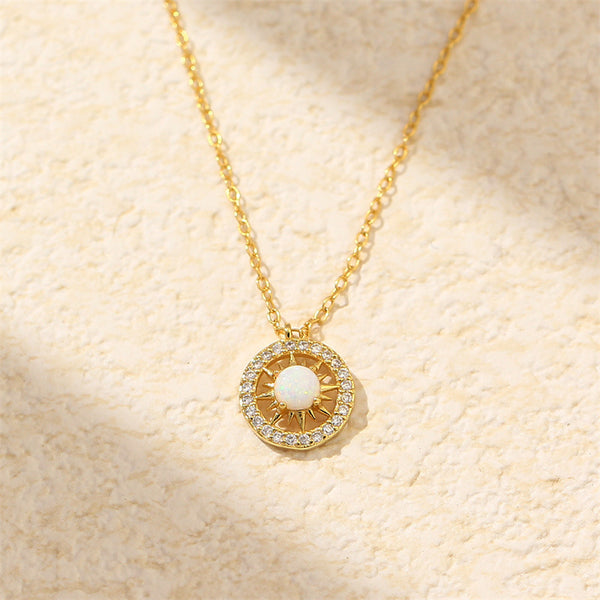 Opal Sun Circle Charm Necklace