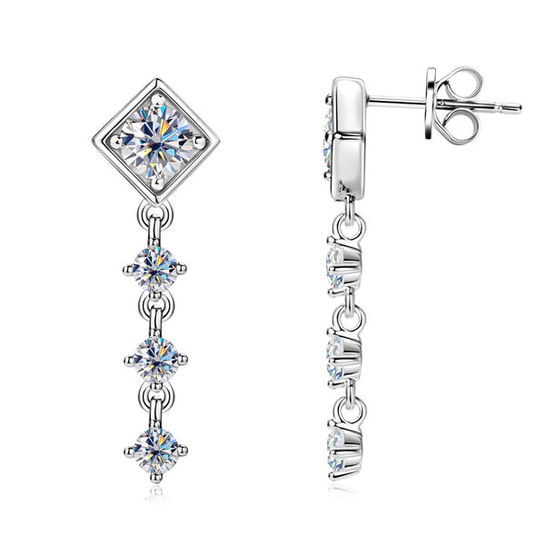 Moissanite Lozenge Drop Stud Earrings