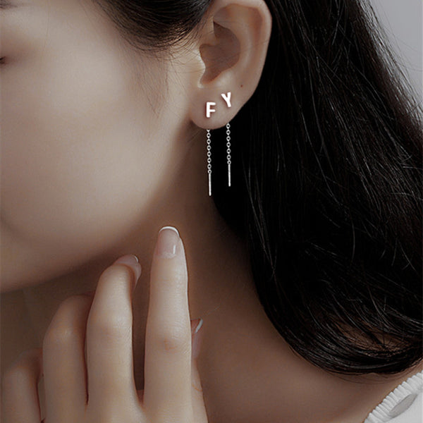 Initial Letter Drop Threader Earrings