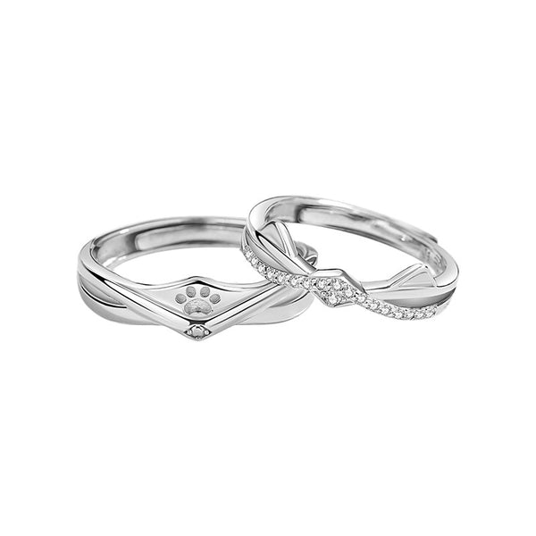 Silver Cat Paw Couple Ring