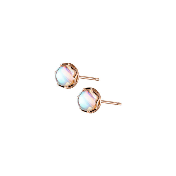 Mini Round Moonstone Stud Earrings