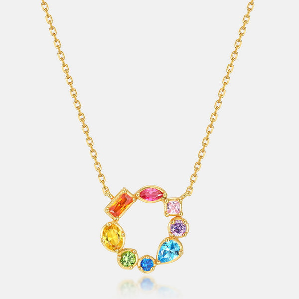 Color Gemstone Cicle Charm Necklace