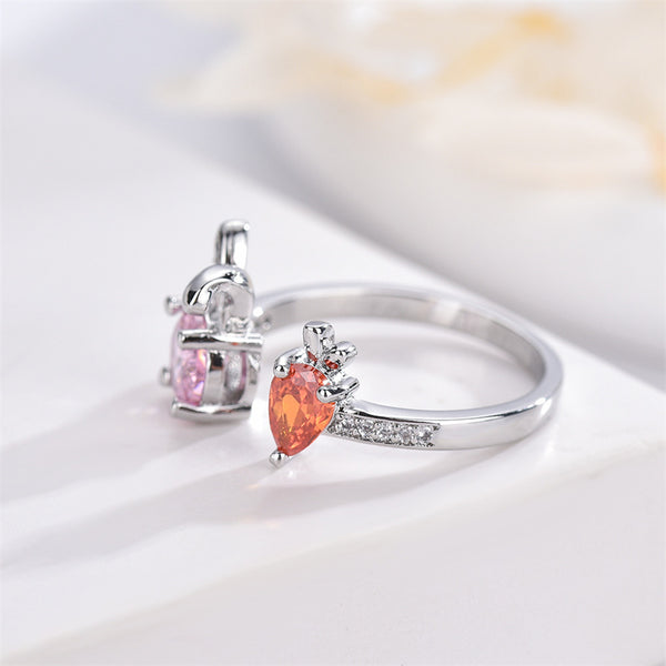 Cute Pink Bunny Carrot Ring