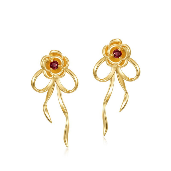 Garnet Rose Flower Stud Earrings