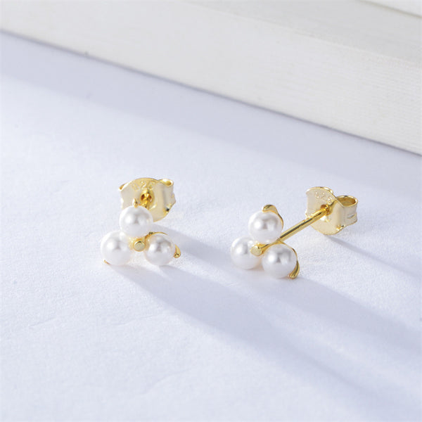 Triple Pearl Stud Earrings