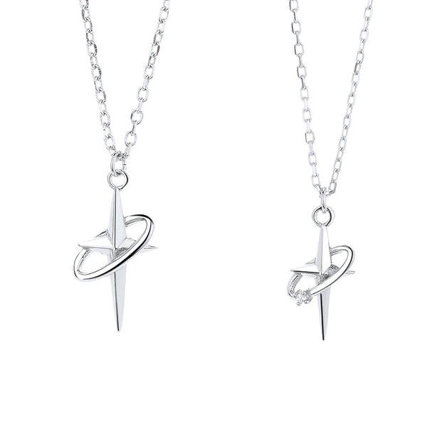 Silver Cross Couple Necklace