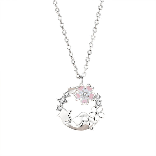 Pink Cherry Blossom Mountain Necklace