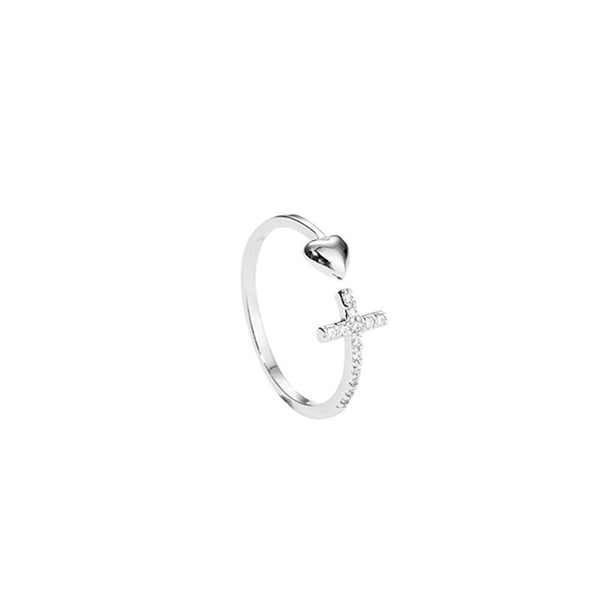 Dainty Heart Cross Band Ring