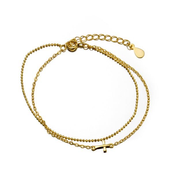 Gold Cross Double Chain Bracelet