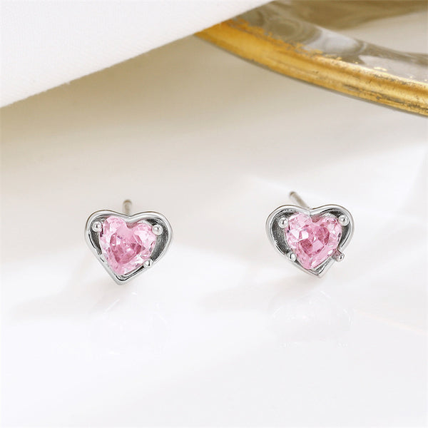 Color Gemstone Heart Stud Earrings