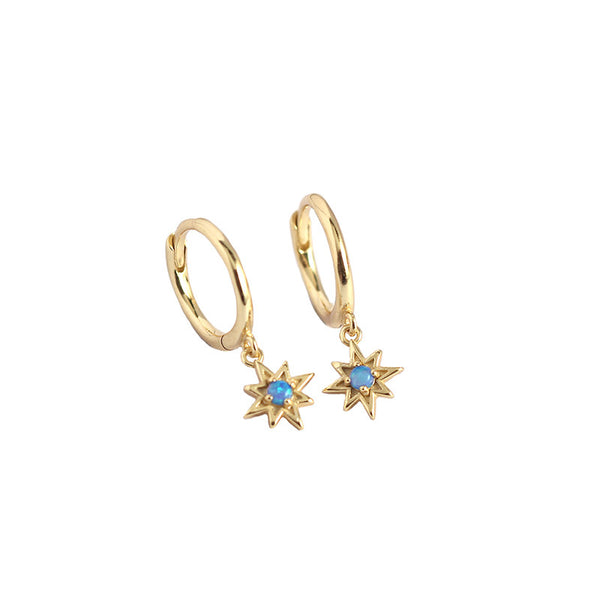 Blue Opal Star Drop Hoop Earrings