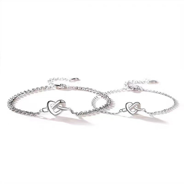 Silver Heart Knot Couple Bracelet