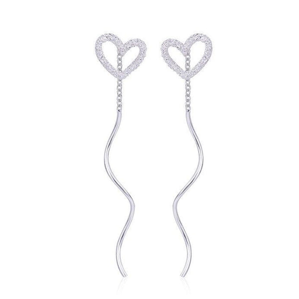 Silver Heart Ear Threader Earrings