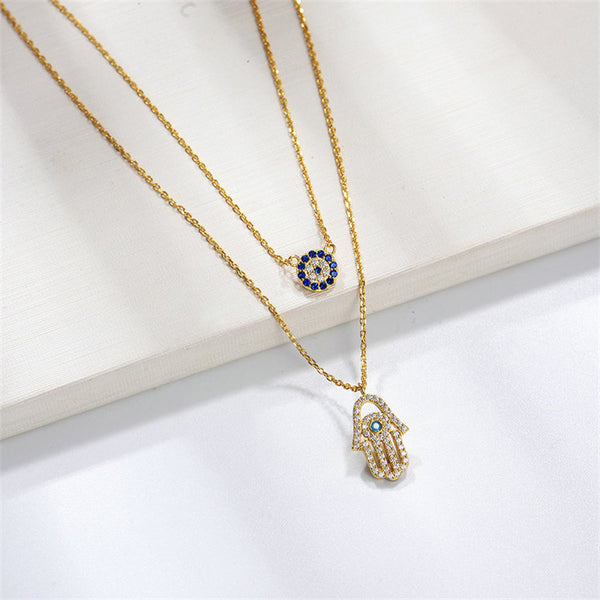 Evil Eye Hand Double Layering Necklace