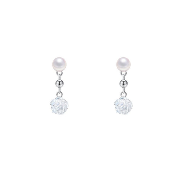 Pearl Rose Flower Drop Earrings