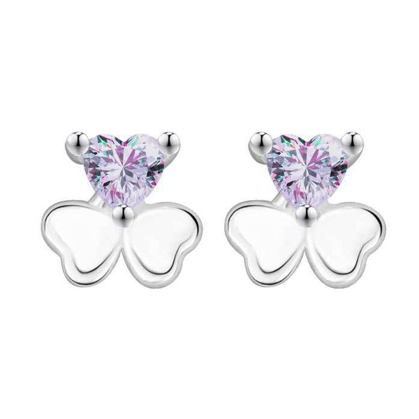 Mini Purple Heart Clover Stud Earrings