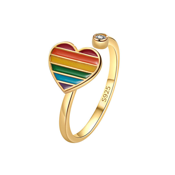 Rainbow Heart Anxiety Fidget Spinner Ring