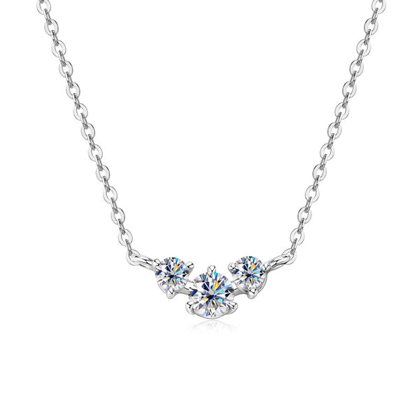 Three Stone Moissanite Smile Necklace