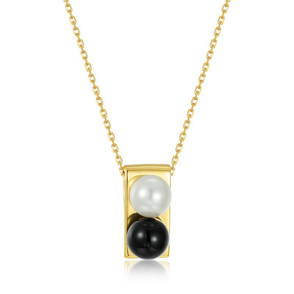 Round Agate Pearl Pendant Necklace