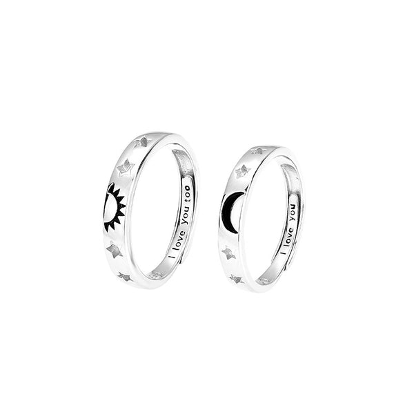 Black Sun Moon Couple Matching Ring