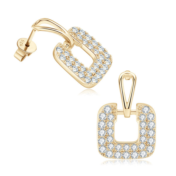 Pave Moissanite Square Drop Earrings