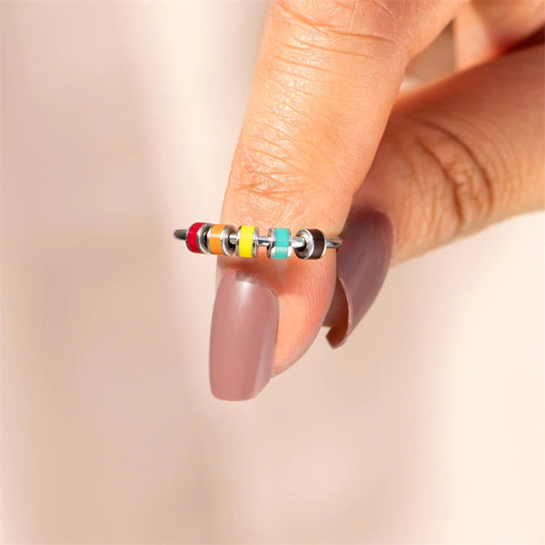 Rainbow Enamel Anxiety Fidget Spinner Ring