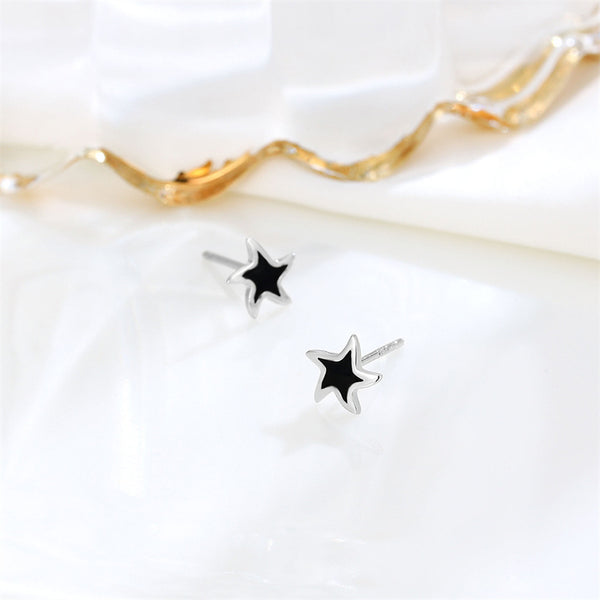 Black Enamel Star Stud Earrings