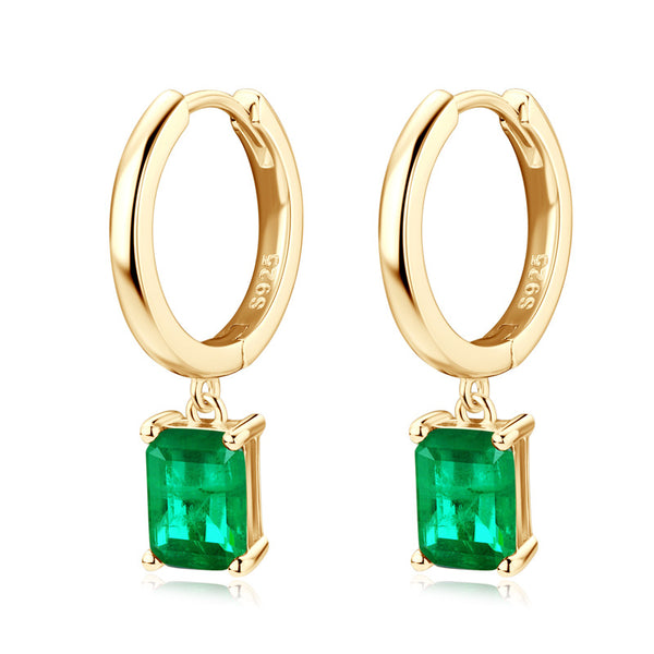 Emerald Dangle Drop Hoop Earrings