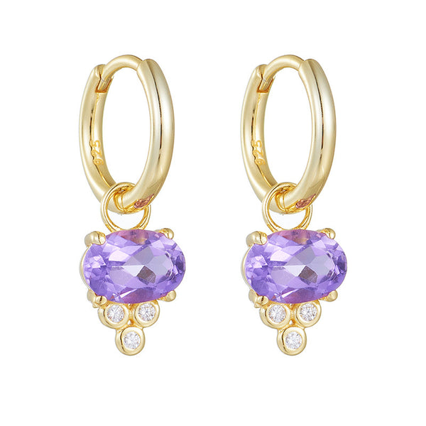 Oval Amethyst Hoop Earrings