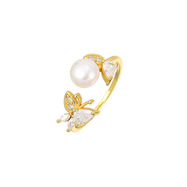 Dainty Butterfly Pearl Ring