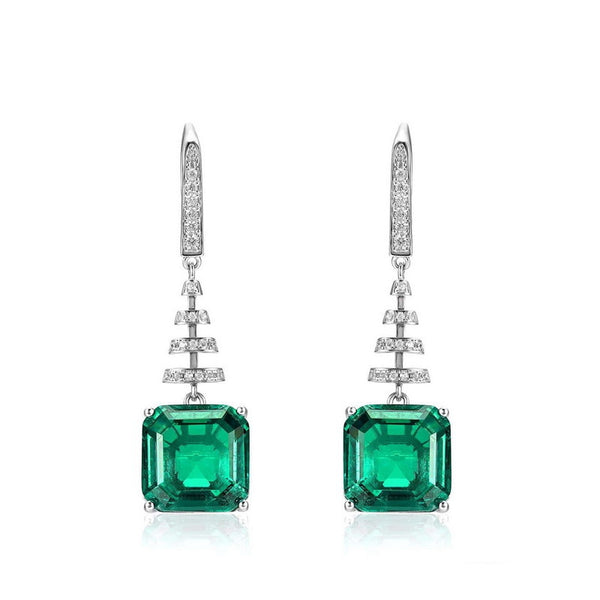 Lab Grown Emerald Dangle Drop Earrings