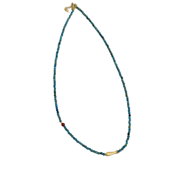 Gold Fish Turquoise Beaded Necklace