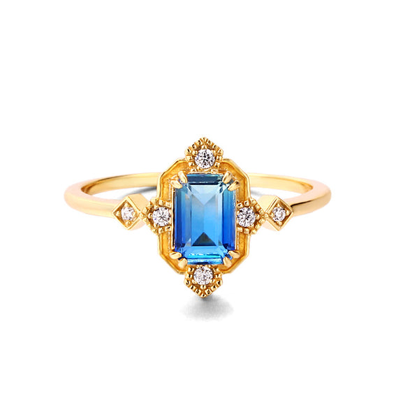 Blue Color Quartz Engagement Ring