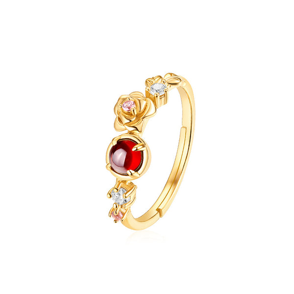 Garnet Rose Flower Ring