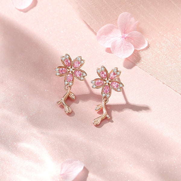 Pink Cherry Blossom Stud Earrings