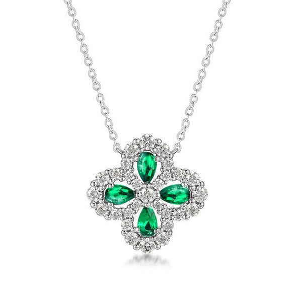 Lab Grown Emerald Ruby Four Leaf Clover Necklace