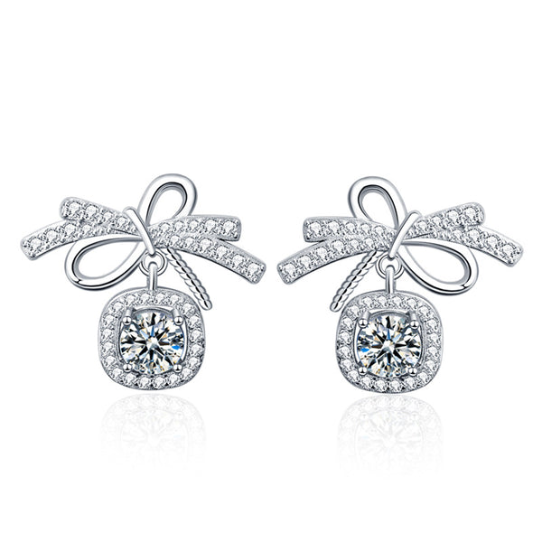 Moissanite Bow Tie Wedding Earrings