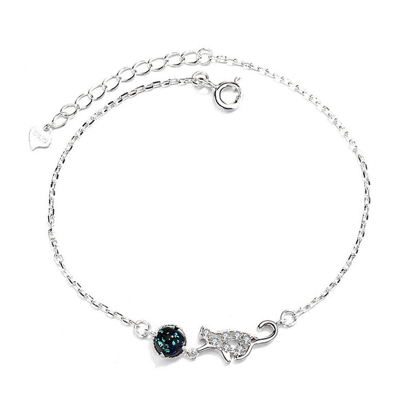 Dainty Colored Glaze Cat Charm Bracelet