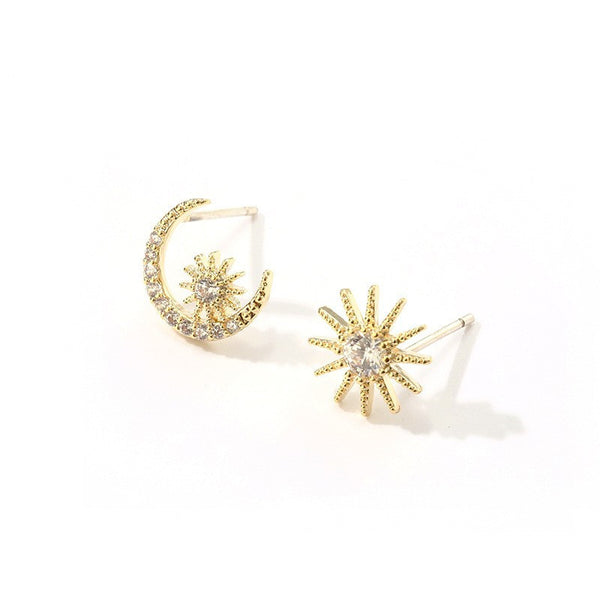 Mismatched Moon Star Stud Earrings