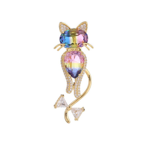 Color Gemstone Cat Wedding Brooch