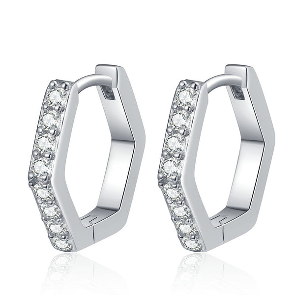 Pave Moissanite Hexagon Hoop Earrings