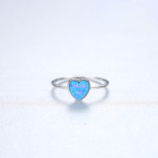 Solitaire Opal Heart Stacking Thin Ring