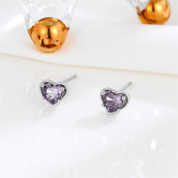 Color Gemstone Heart Stud Earrings