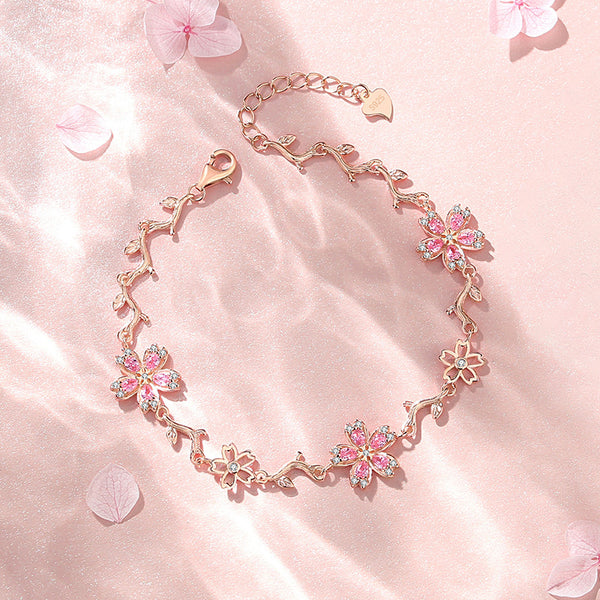 Pink Cherry Blossom Charm Bracelet