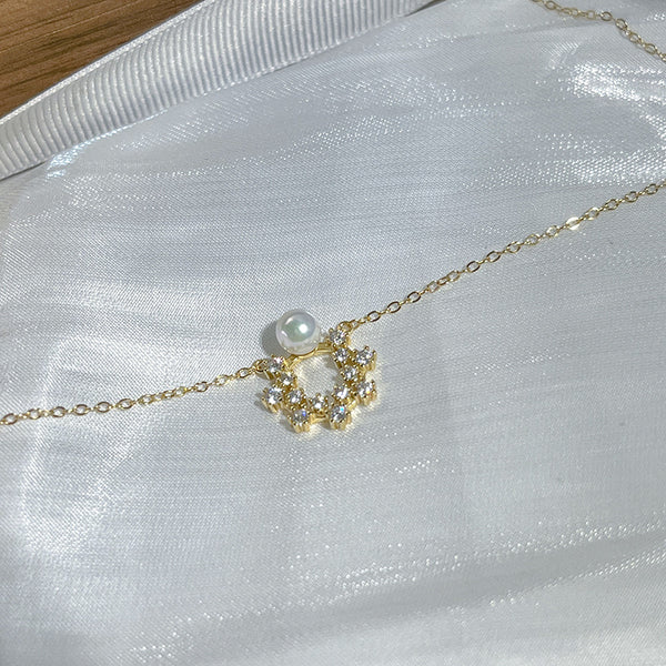 Gold Pearl Flower Necklace