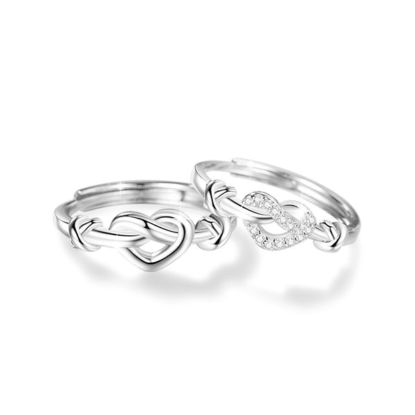 Silver Heart Knot Couple Ring