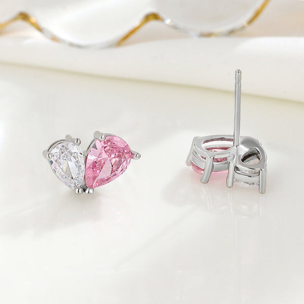 Splicing Pink Heart Stud Earrings