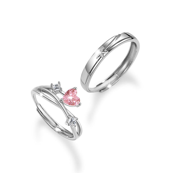 Pink Heart Star Couple Matching Ring